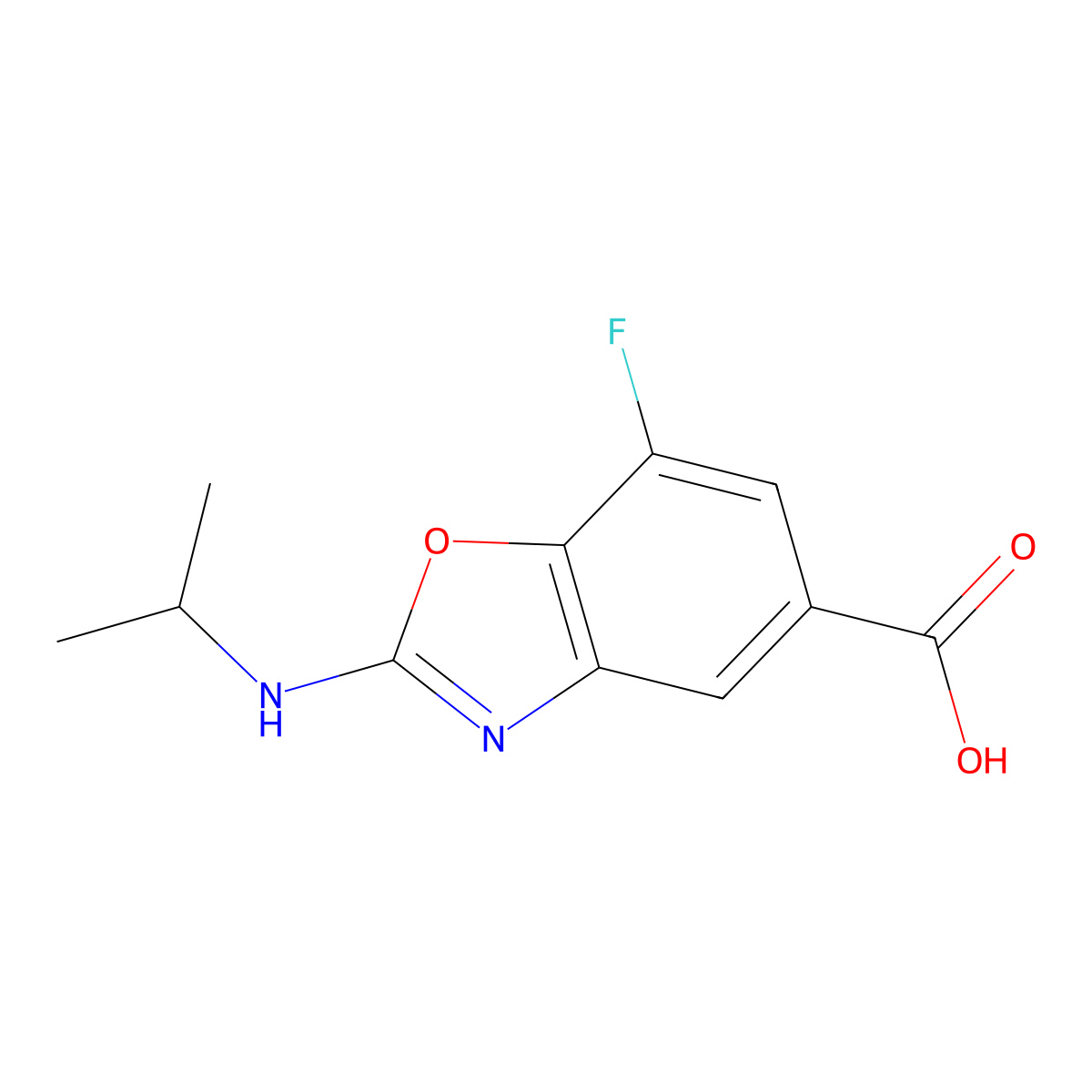 7-Fluoro-2-[(propan-2-yl)amino]-1,3-benzoxazole-5-carboxylic acid molecular structure, CAS 2138380-08-0