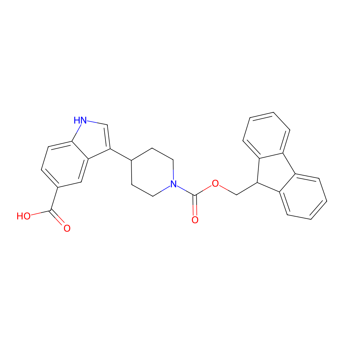3-(1-{[(9H-fluoren-9-yl)methoxy]carbonyl}piperidin-4-yl)-1H-indole-5-carboxylic acid molecular structure, CAS 2138387-12-7