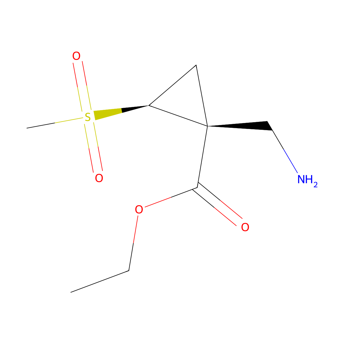 rac-ethyl (1R,2R)-1-(aminomethyl)-2-methanesulfonylcyclopropane-1-carboxylate molecular structure, CAS 2138387-14-9