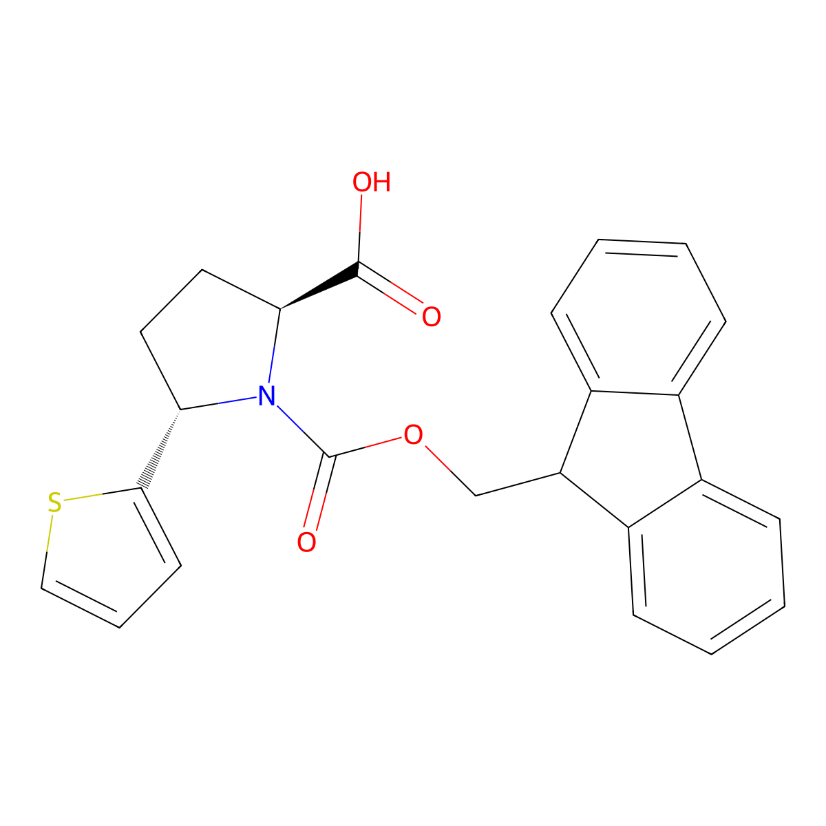 rac-(2R,5R)-1-{[(9H-fluoren-9-yl)methoxy]carbonyl}-5-(thiophen-2-yl)pyrrolidine-2-carboxylic acid molecular structure, CAS 2138388-39-1