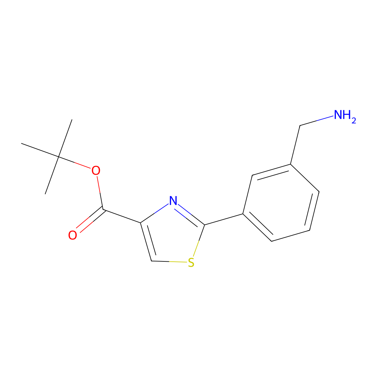 Tert-butyl 2-[3-(aminomethyl)phenyl]-1,3-thiazole-4-carboxylate molecular structure, CAS 2138389-27-0