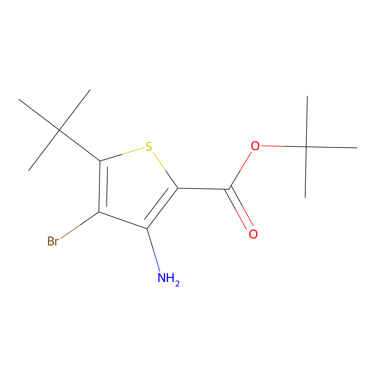 Tert-butyl 3-amino-4-bromo-5-tert-butylthiophene-2-carboxylate molecular structure, CAS 2138389-39-4