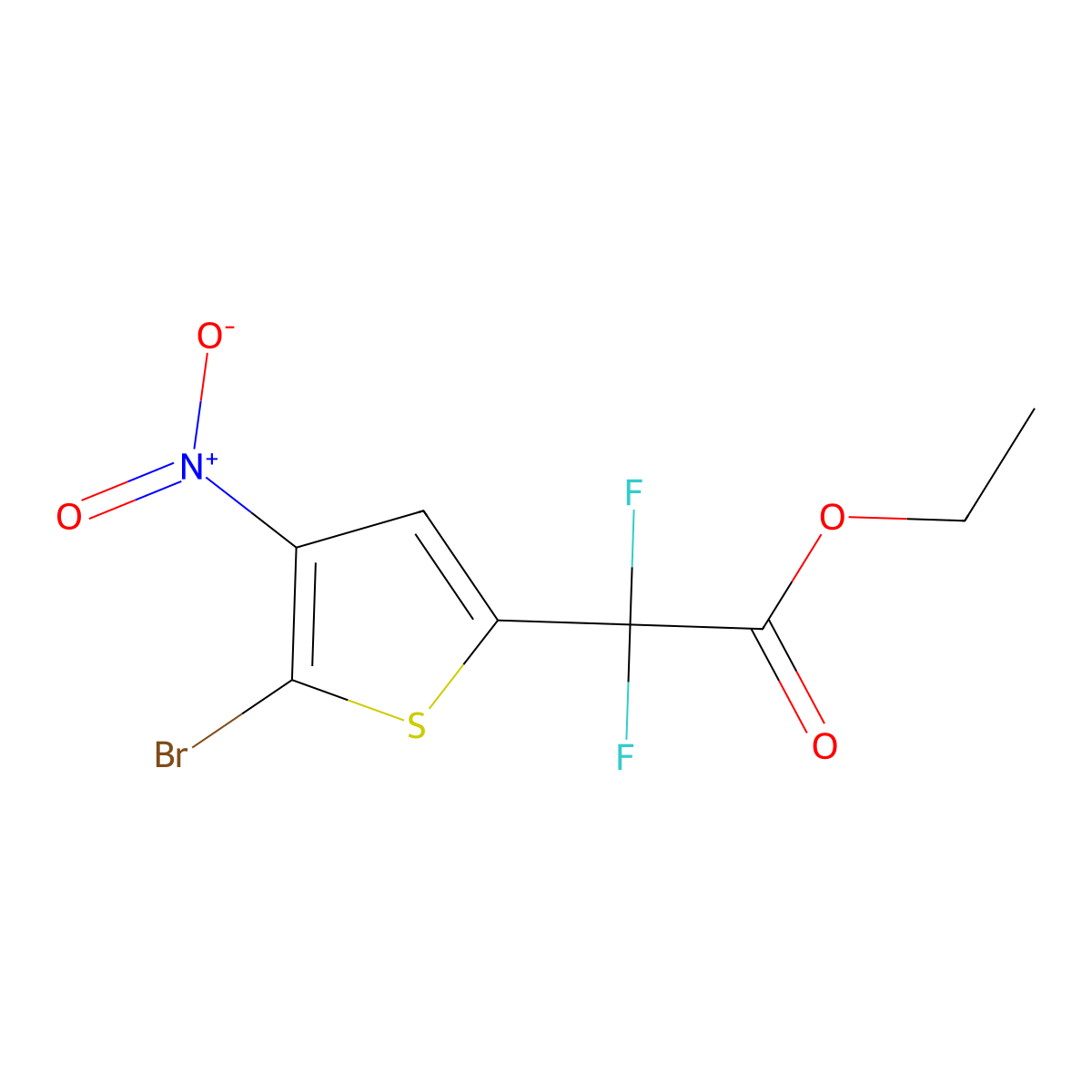 Ethyl 2-(5-bromo-4-nitrothiophen-2-yl)-2,2-difluoroacetate molecular structure, CAS 2138390-12-0