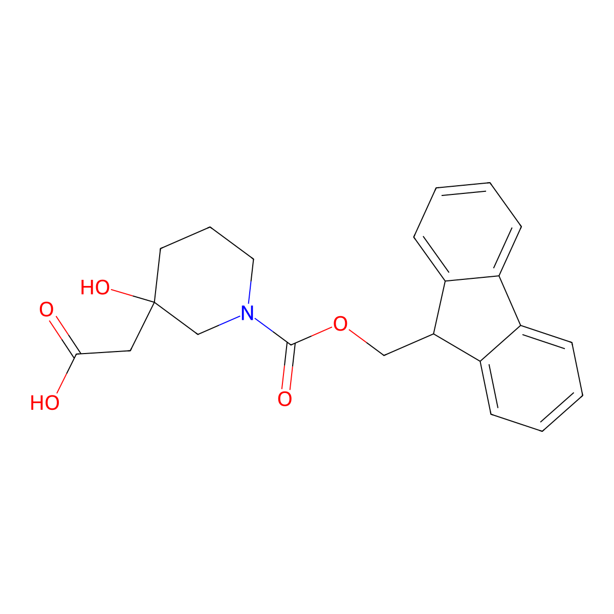 2-(1-{[(9H-fluoren-9-yl)methoxy]carbonyl}-3-hydroxypiperidin-3-yl)acetic acid molecular structure, CAS 2138390-21-1