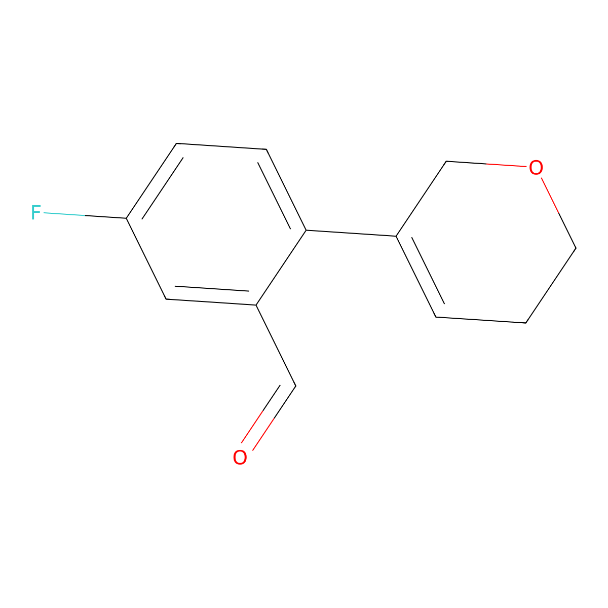 2-(5,6-dihydro-2H-pyran-3-yl)-5-fluorobenzaldehyde molecular structure, CAS 2138393-21-0