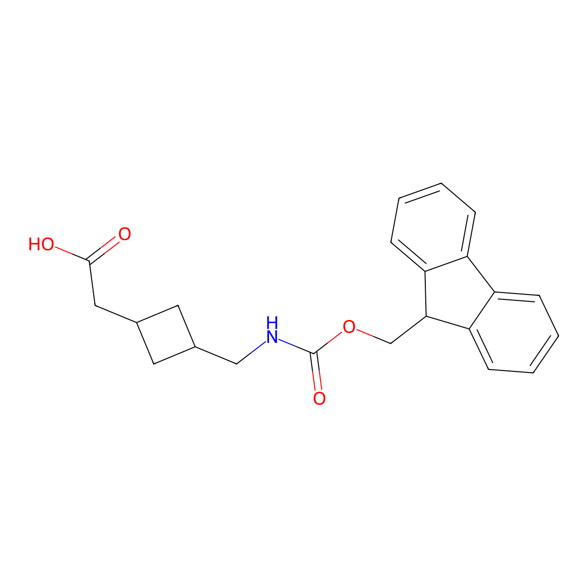 2-(3-(((((9H-Fluoren-9-yl)methoxy)carbonyl)amino)methyl)cyclobutyl)acetic acid molecular structure, CAS 2138393-74-3