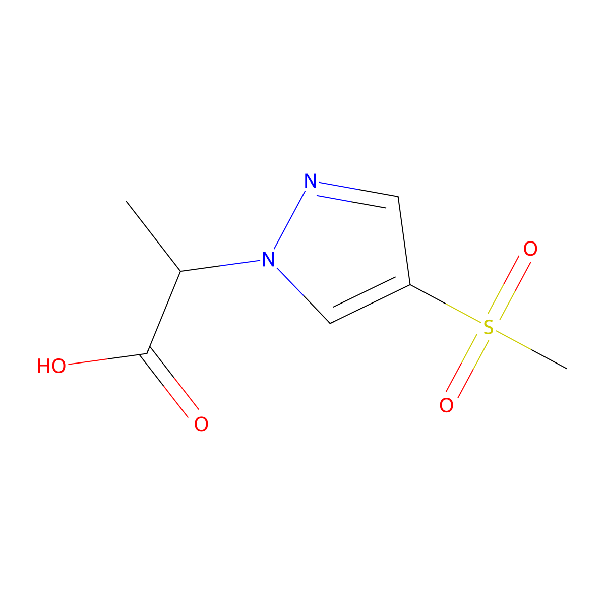 2-(4-methanesulfonyl-1H-pyrazol-1-yl)propanoic acid molecular structure, CAS 2138396-48-0
