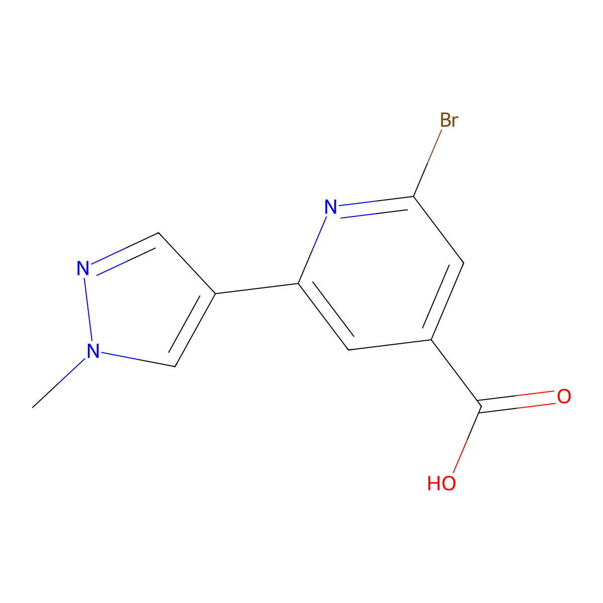 2-bromo-6-(1-methyl-1H-pyrazol-4-yl)pyridine-4-carboxylic acid molecular structure, CAS 2138397-02-9