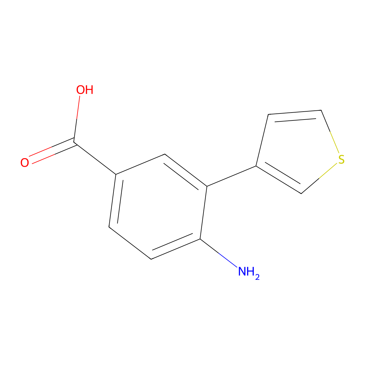 4-Amino-3-(thiophen-3-yl)benzoic acid molecular structure, CAS 2138399-73-0