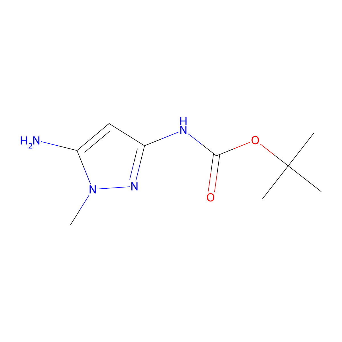 tert-butyl N-(5-amino-1-methyl-1H-pyrazol-3-yl)carbamate molecular structure, CAS 2138408-19-0