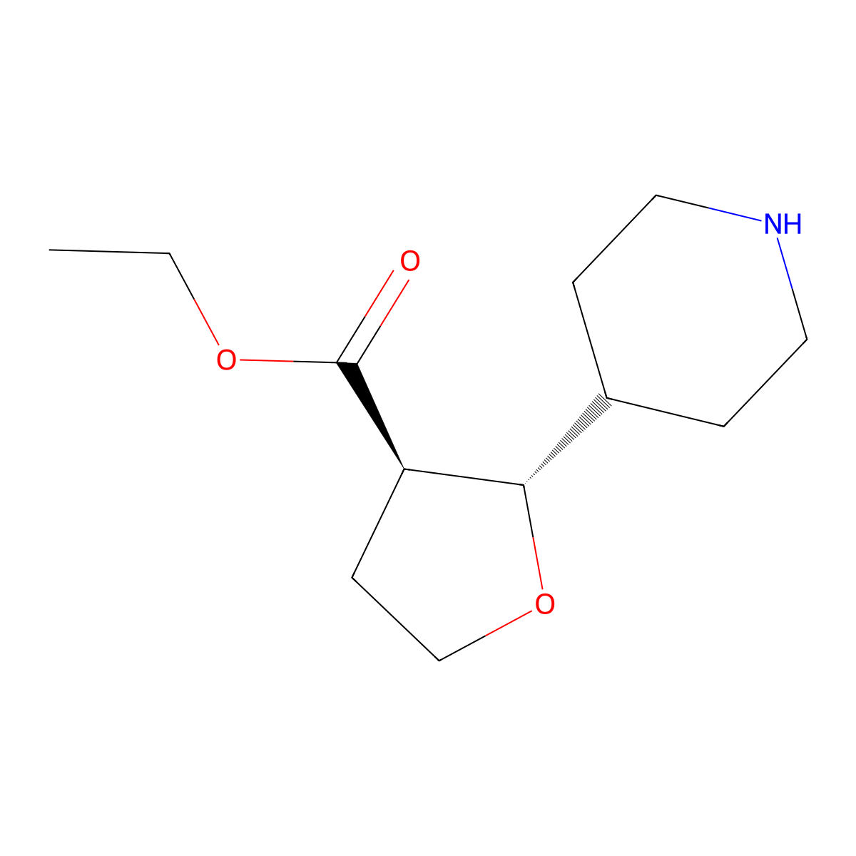 rac-ethyl (2R,3S)-2-(piperidin-4-yl)oxolane-3-carboxylate molecular structure, CAS 2138408-55-4