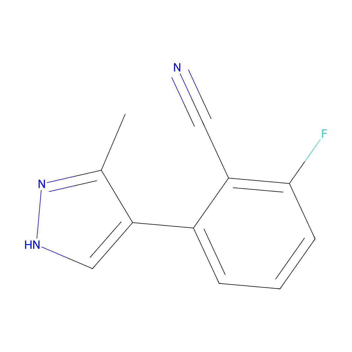 2-fluoro-6-(3-methyl-1H-pyrazol-4-yl)benzonitrile molecular structure, CAS 2138408-79-2