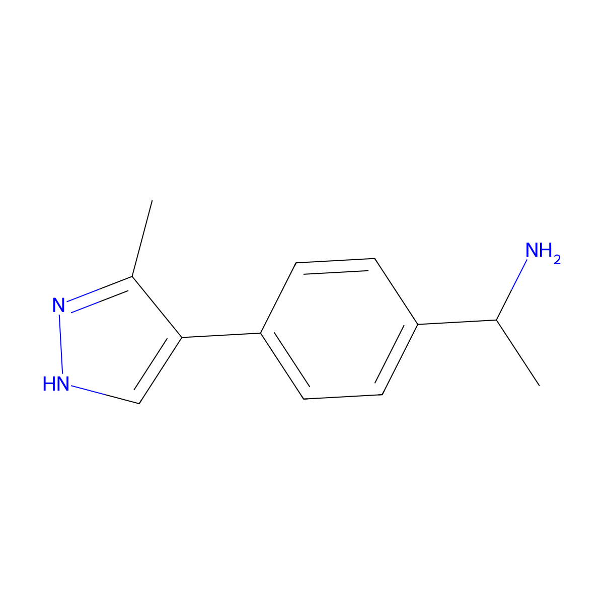 1-[4-(3-methyl-1H-pyrazol-4-yl)phenyl]ethan-1-amine molecular structure, CAS 2138408-95-2