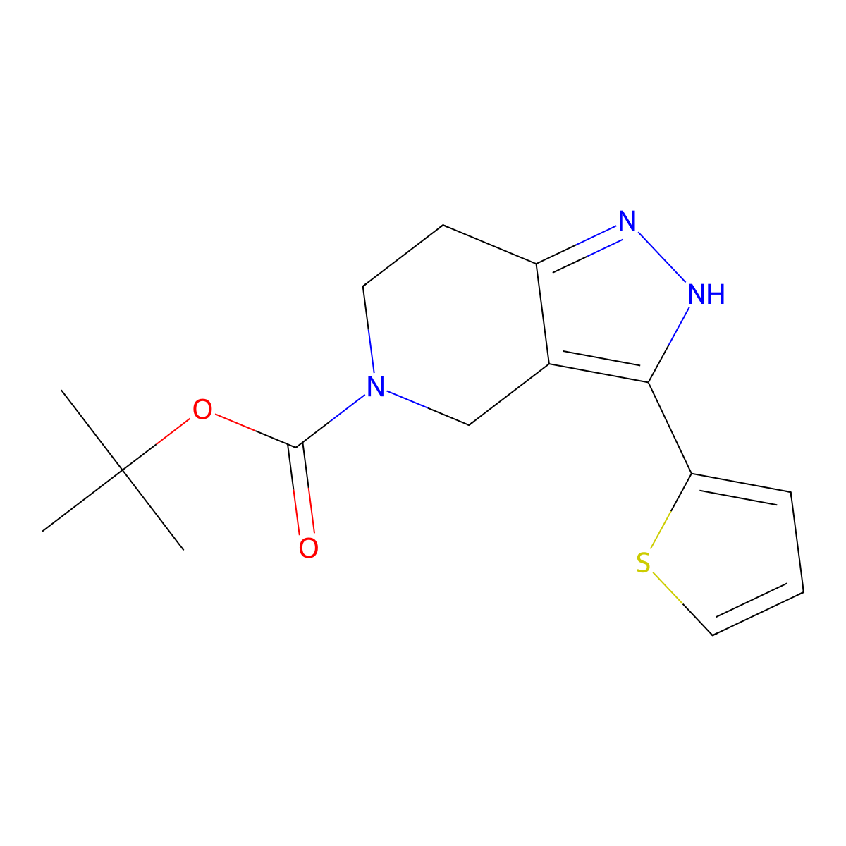 tert-butyl 3-(thiophen-2-yl)-2H,4H,5H,6H,7H-pyrazolo[4,3-c]pyridine-5-carboxylate molecular structure, CAS 2138409-81-9