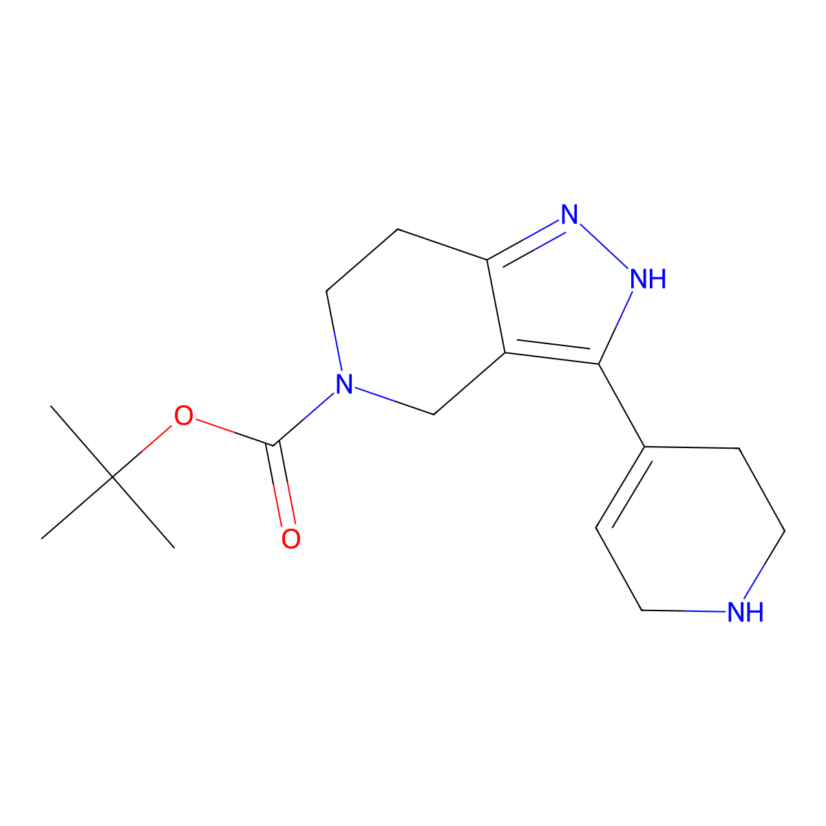 tert-butyl 3-(1,2,3,6-tetrahydropyridin-4-yl)-2H,4H,5H,6H,7H-pyrazolo[4,3-c]pyridine-5-carboxylate molecular structure, CAS 2138409-86-4