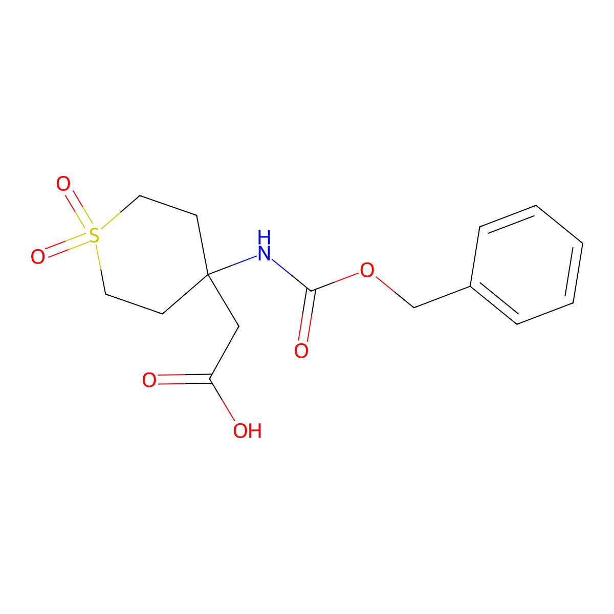 2-(4-{[(Benzyloxy)carbonyl]amino}-1,1-dioxo-1lambda6-thian-4-yl)acetic acid molecular structure, CAS 2138413-60-0