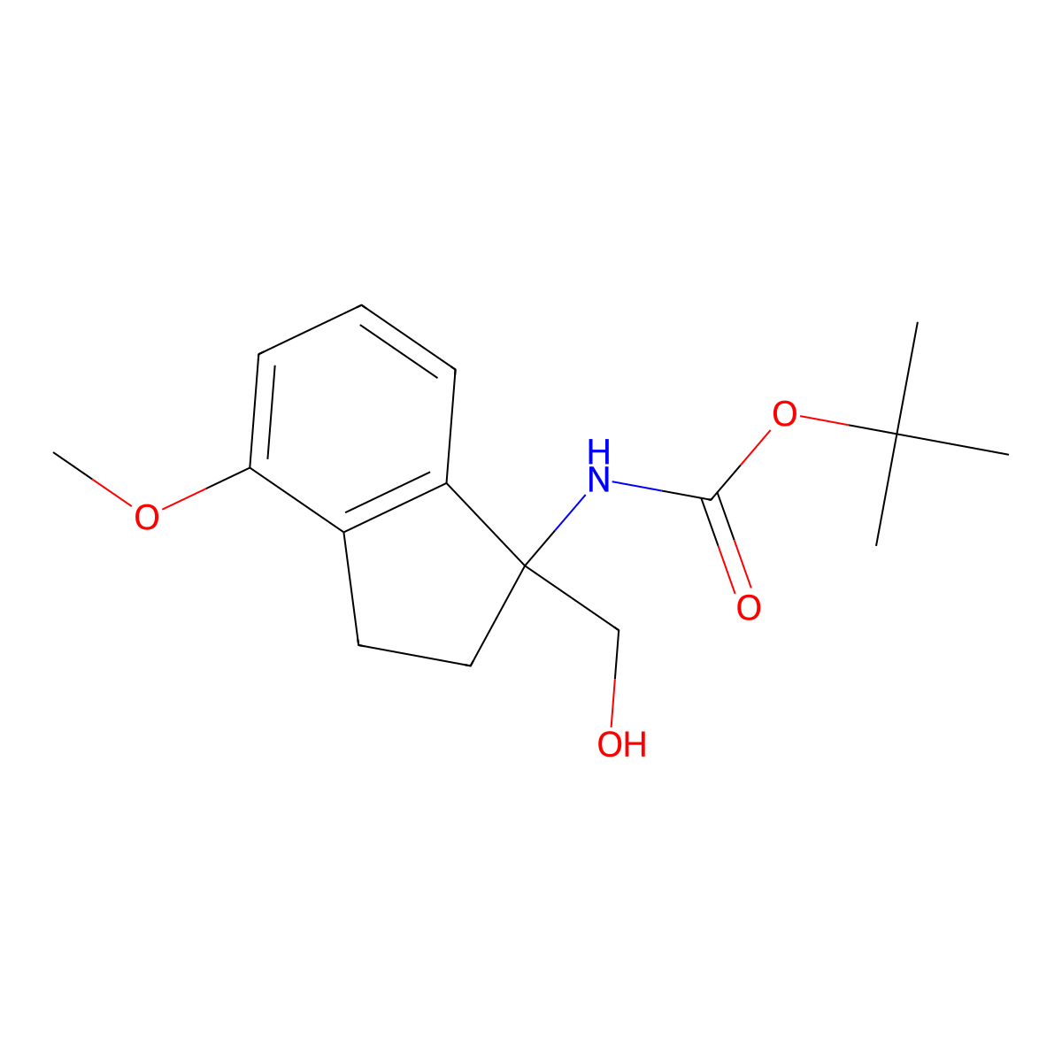 tert-butyl N-[1-(hydroxymethyl)-4-methoxy-2,3-dihydro-1H-inden-1-yl]carbamate molecular structure, CAS 2138415-31-1