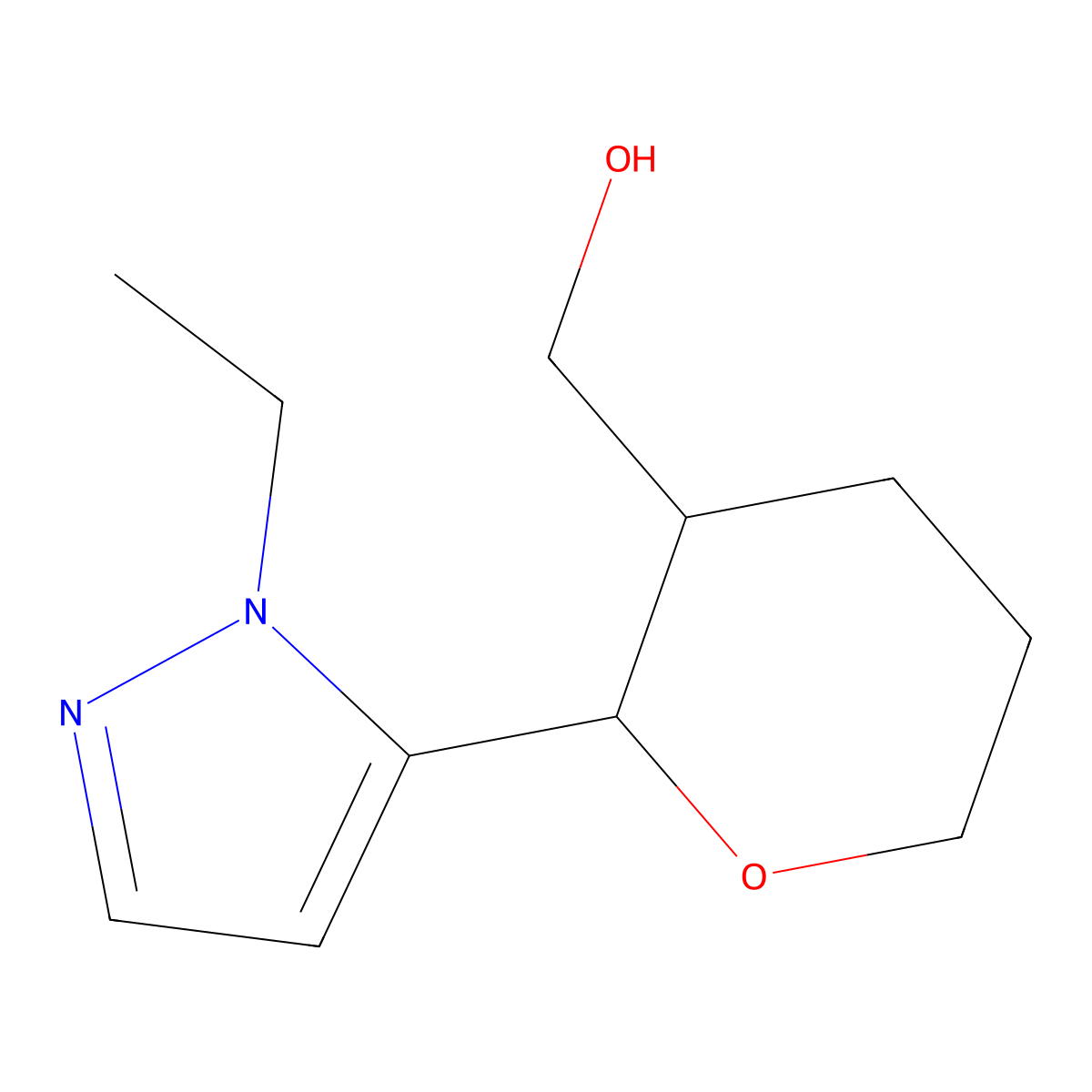 [2-(1-ethyl-1H-pyrazol-5-yl)oxan-3-yl]methanol molecular structure, CAS 2138417-96-4