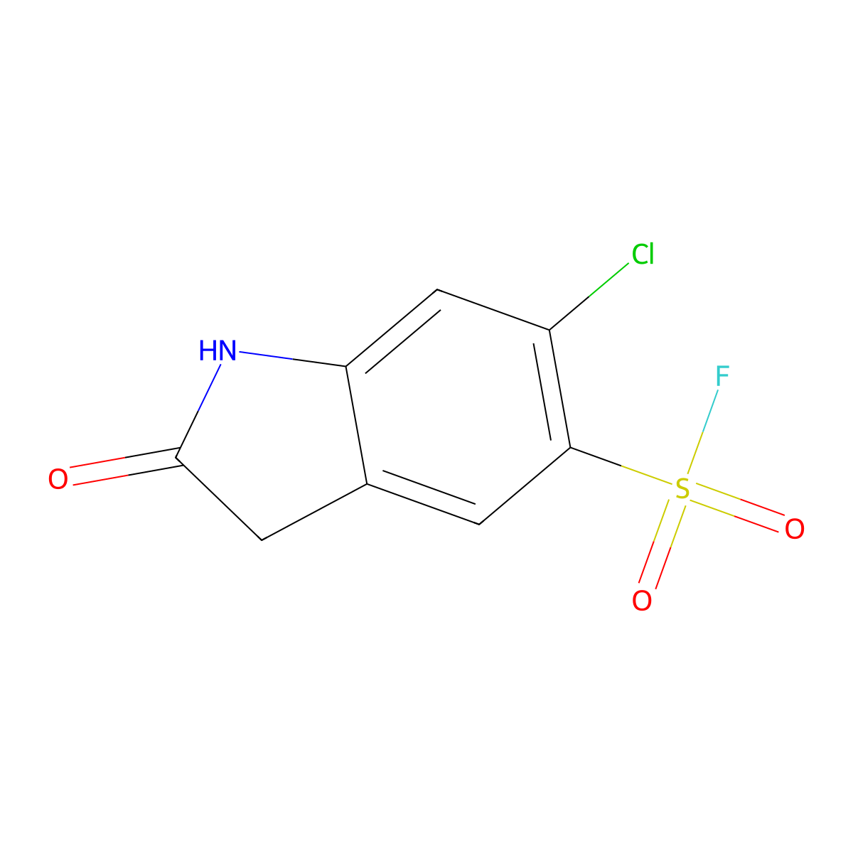 6-chloro-2-oxo-2,3-dihydro-1H-indole-5-sulfonyl fluoride molecular structure, CAS 2138419-50-6