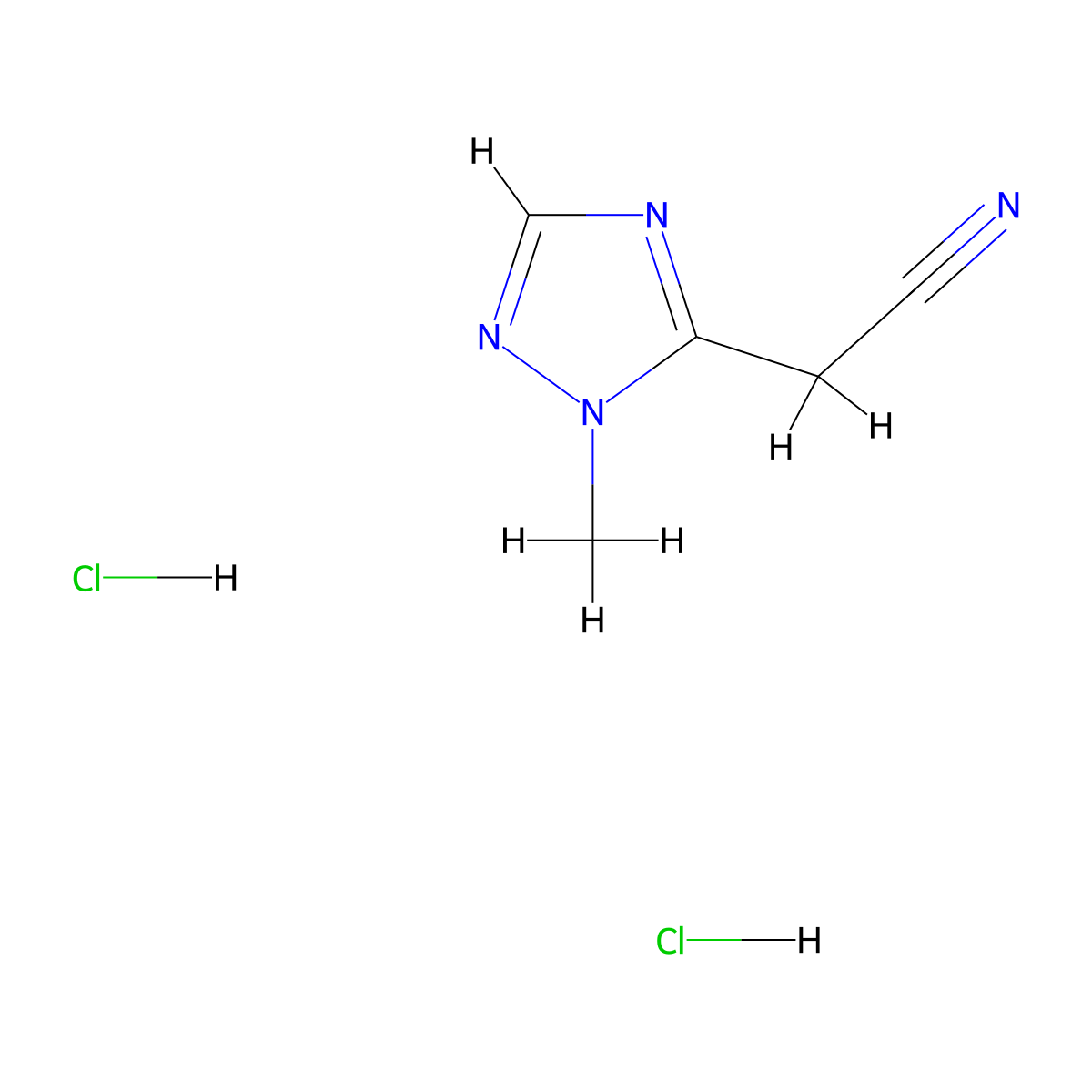 2-(1-methyl-1H-1,2,4-triazol-5-yl)acetonitrile dihydrochloride molecular structure, CAS 2138419-85-7