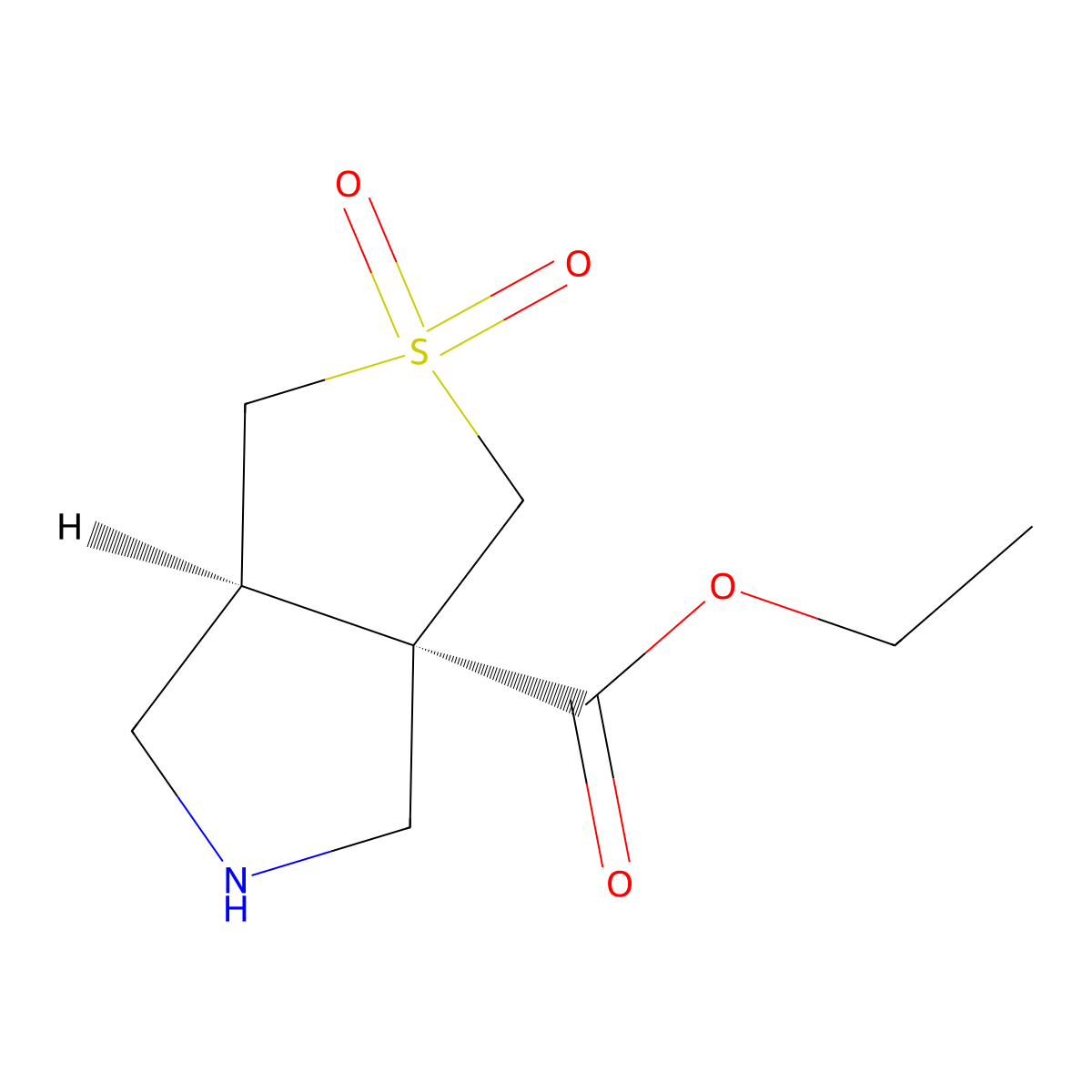 rac-ethyl (3aR,6aS)-2,2-dioxo-hexahydro-1H-2lambda6-thieno[3,4-c]pyrrole-3a-carboxylate molecular structure, CAS 2138421-38-0
