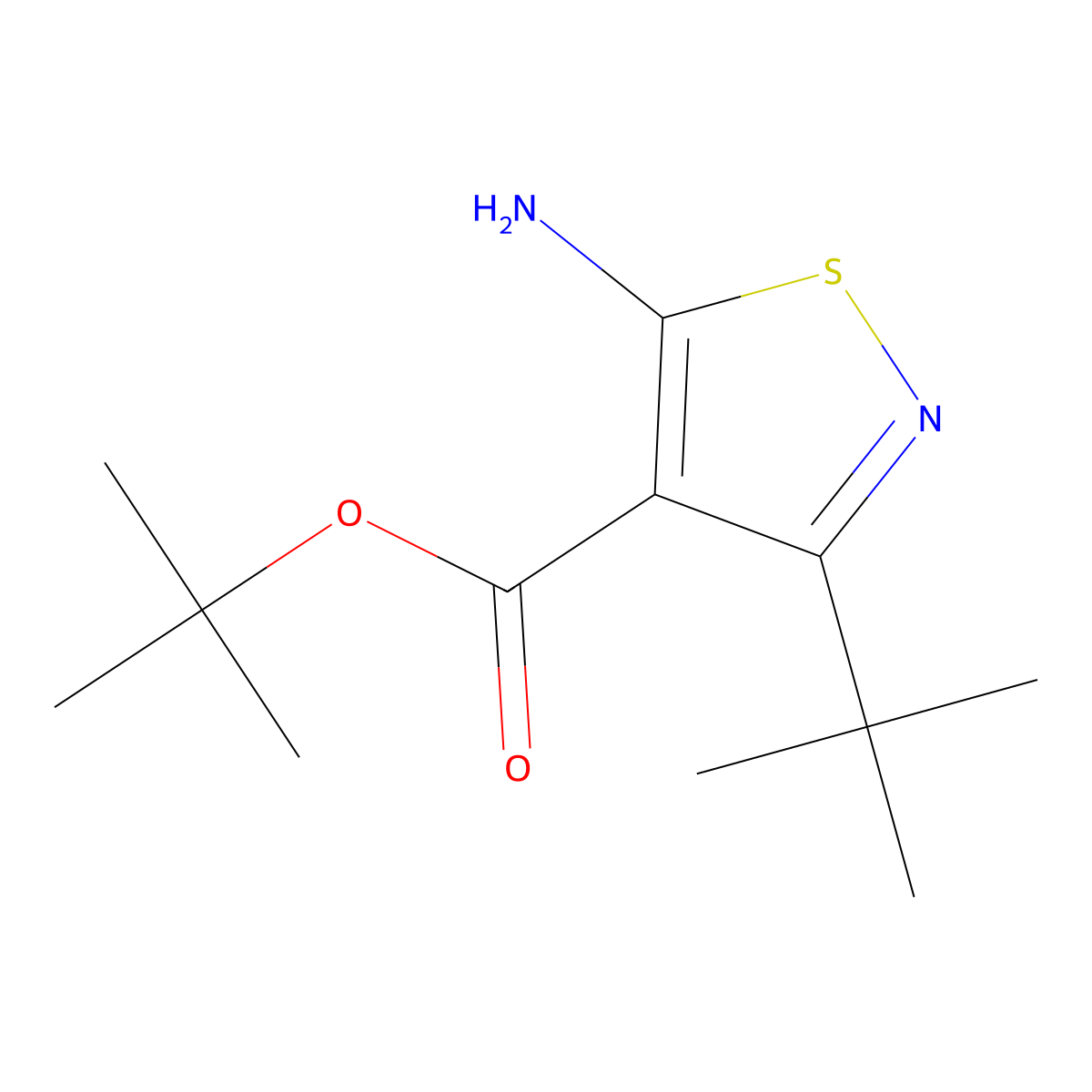 Tert-butyl 5-amino-3-tert-butyl-1,2-thiazole-4-carboxylate molecular structure, CAS 2138421-86-8