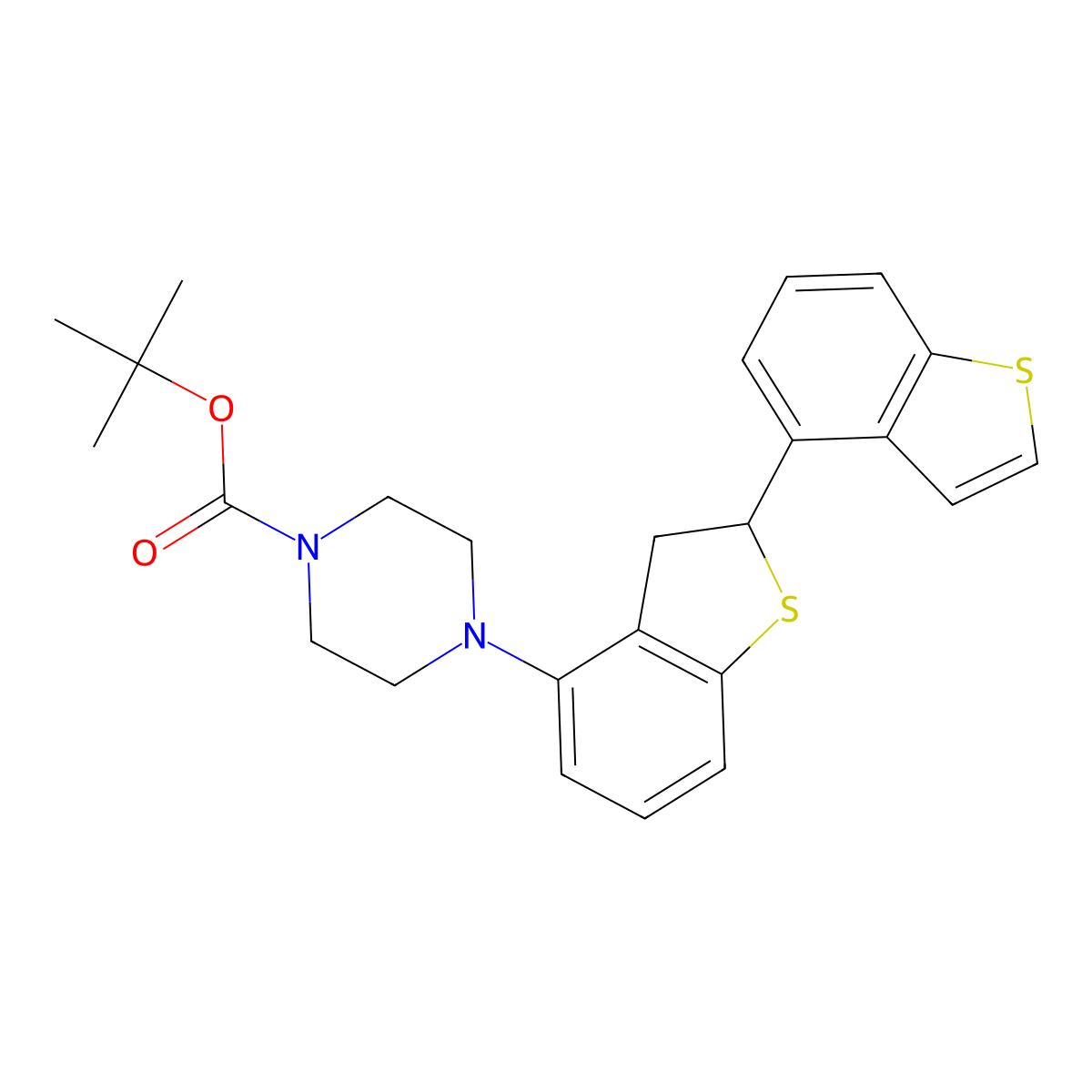 Tert-butyl 4-[2-(1-benzothiophen-4-yl)-2,3-dihydro-1-benzothiophen-4-yl]piperazine-1-carboxylate molecular structure, CAS 2138423-47-7