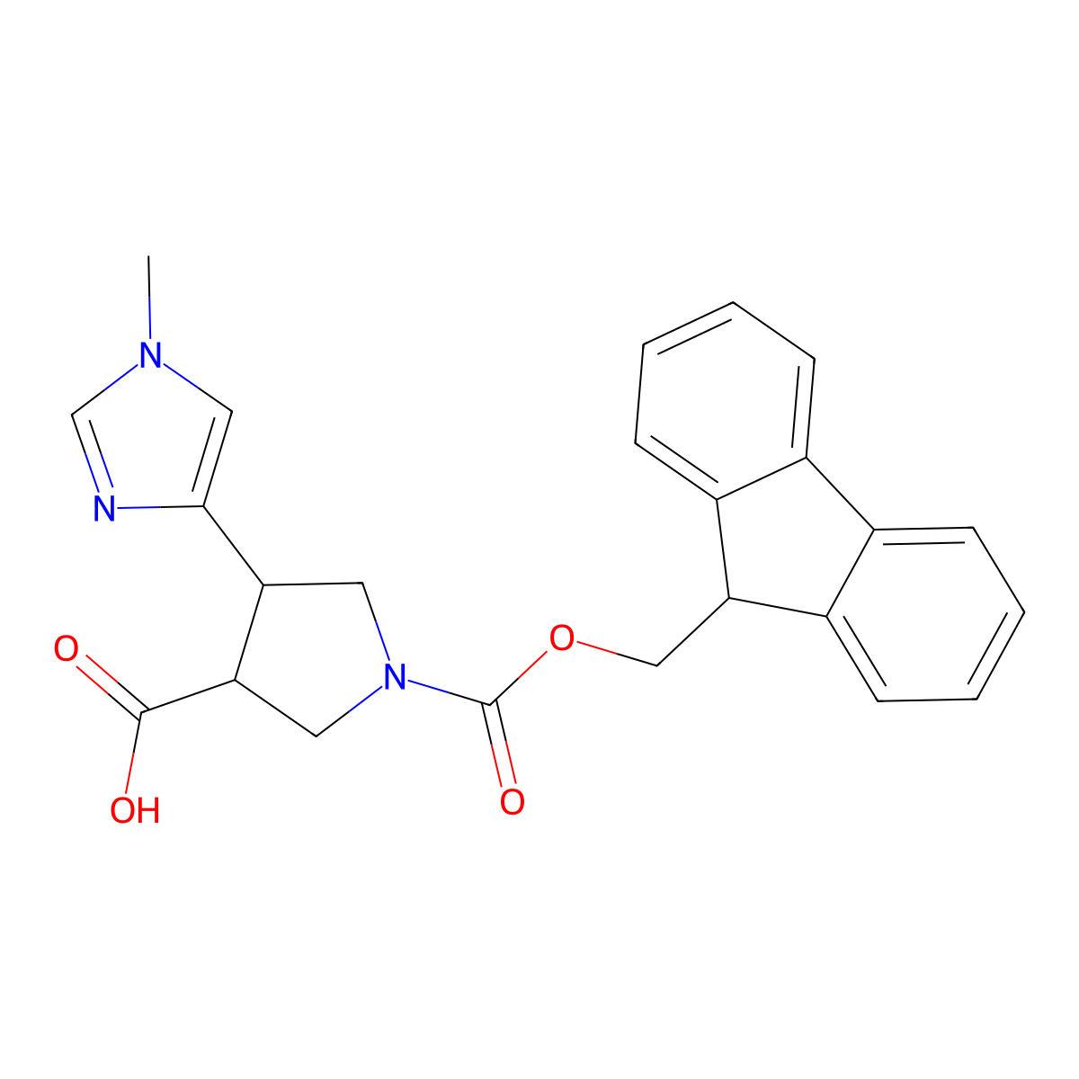 rac-(3R,4R)-1-{[(9H-fluoren-9-yl)methoxy]carbonyl}-4-(1-methyl-1H-imidazol-4-yl)pyrrolidine-3-carboxylic acid molecular structure, CAS 2138423-49-9