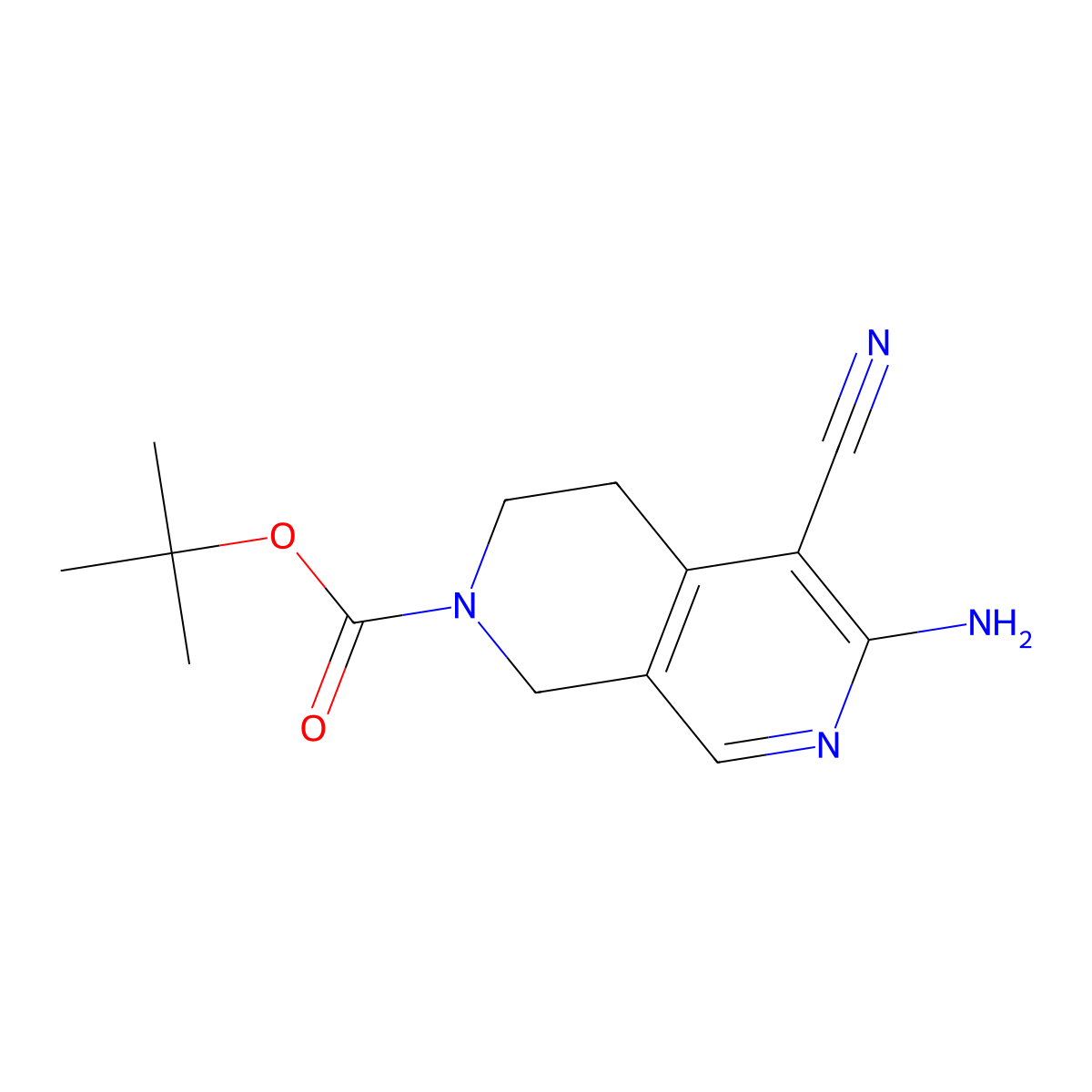 Tert-butyl 6-amino-5-cyano-1,2,3,4-tetrahydro-2,7-naphthyridine-2-carboxylate molecular structure, CAS 2138423-88-6