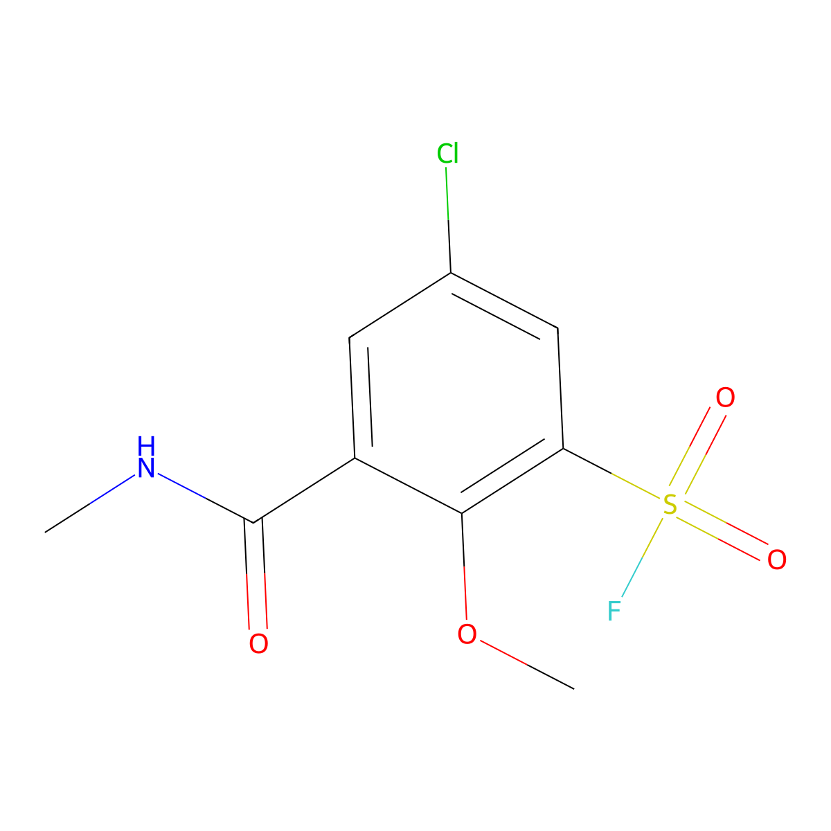 5-Chloro-2-methoxy-3-(methylcarbamoyl)benzene-1-sulfonyl fluoride molecular structure, CAS 2138425-07-5