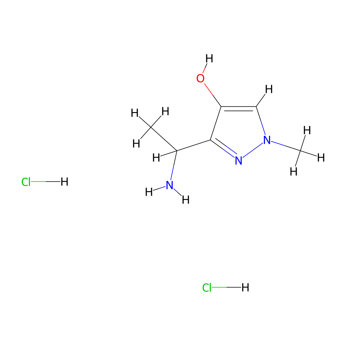 3-(1-aminoethyl)-1-methyl-1H-pyrazol-4-ol dihydrochloride molecular structure, CAS 2138425-61-1