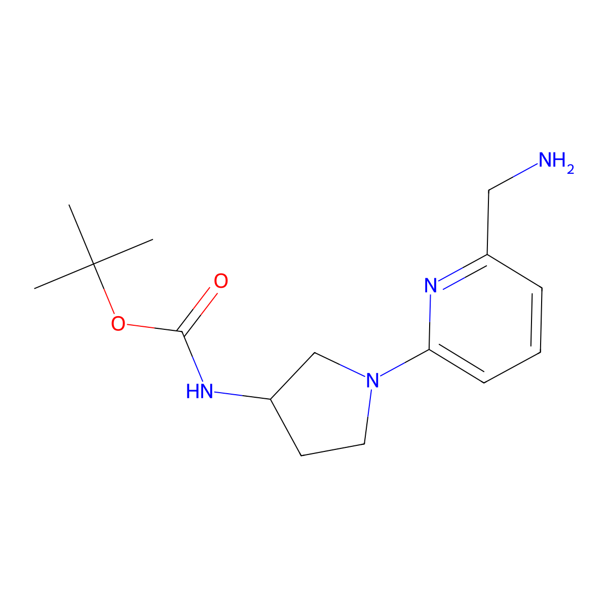 tert-butyl N-{1-[6-(aminomethyl)pyridin-2-yl]pyrrolidin-3-yl}carbamate molecular structure, CAS 2138426-84-1