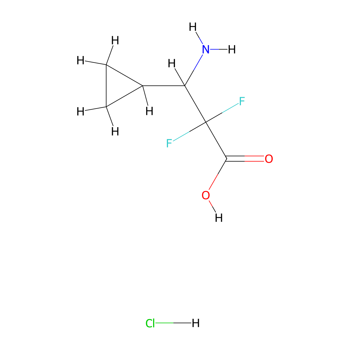 3-Amino-3-cyclopropyl-2,2-difluoropropanoic acid hydrochloride molecular structure, CAS 2138429-97-5