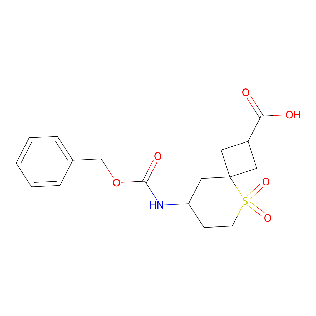 8-{[(Benzyloxy)carbonyl]amino}-5,5-dioxo-5lambda6-thiaspiro[3.5]nonane-2-carboxylic acid molecular structure, CAS 2138434-66-7
