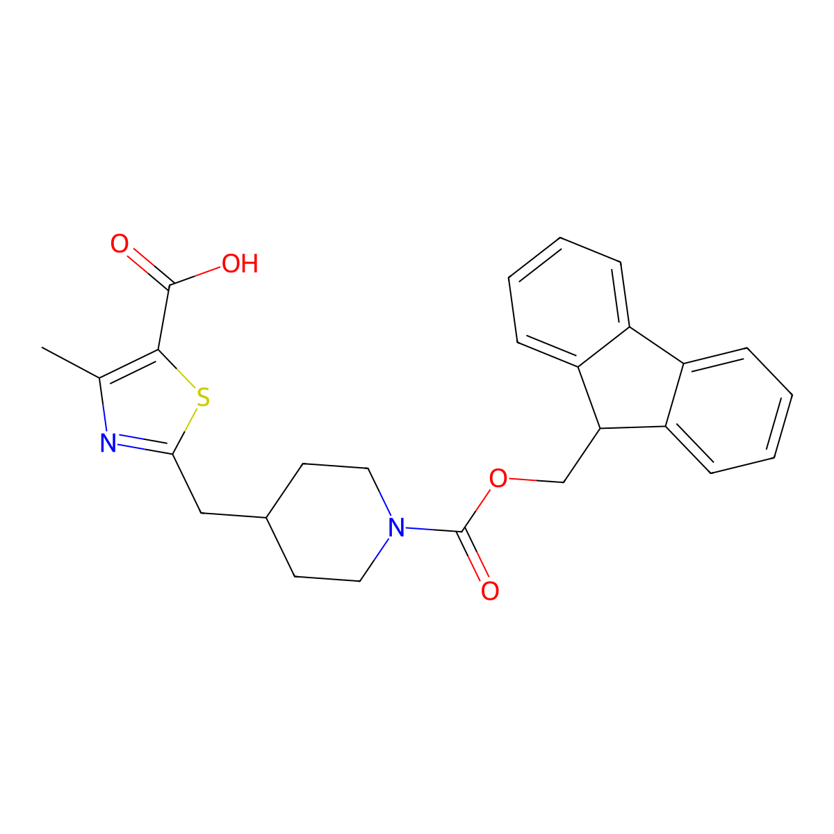 2-[(1-{[(9H-fluoren-9-yl)methoxy]carbonyl}piperidin-4-yl)methyl]-4-methyl-1,3-thiazole-5-carboxylic acid molecular structure, CAS 2138436-34-5