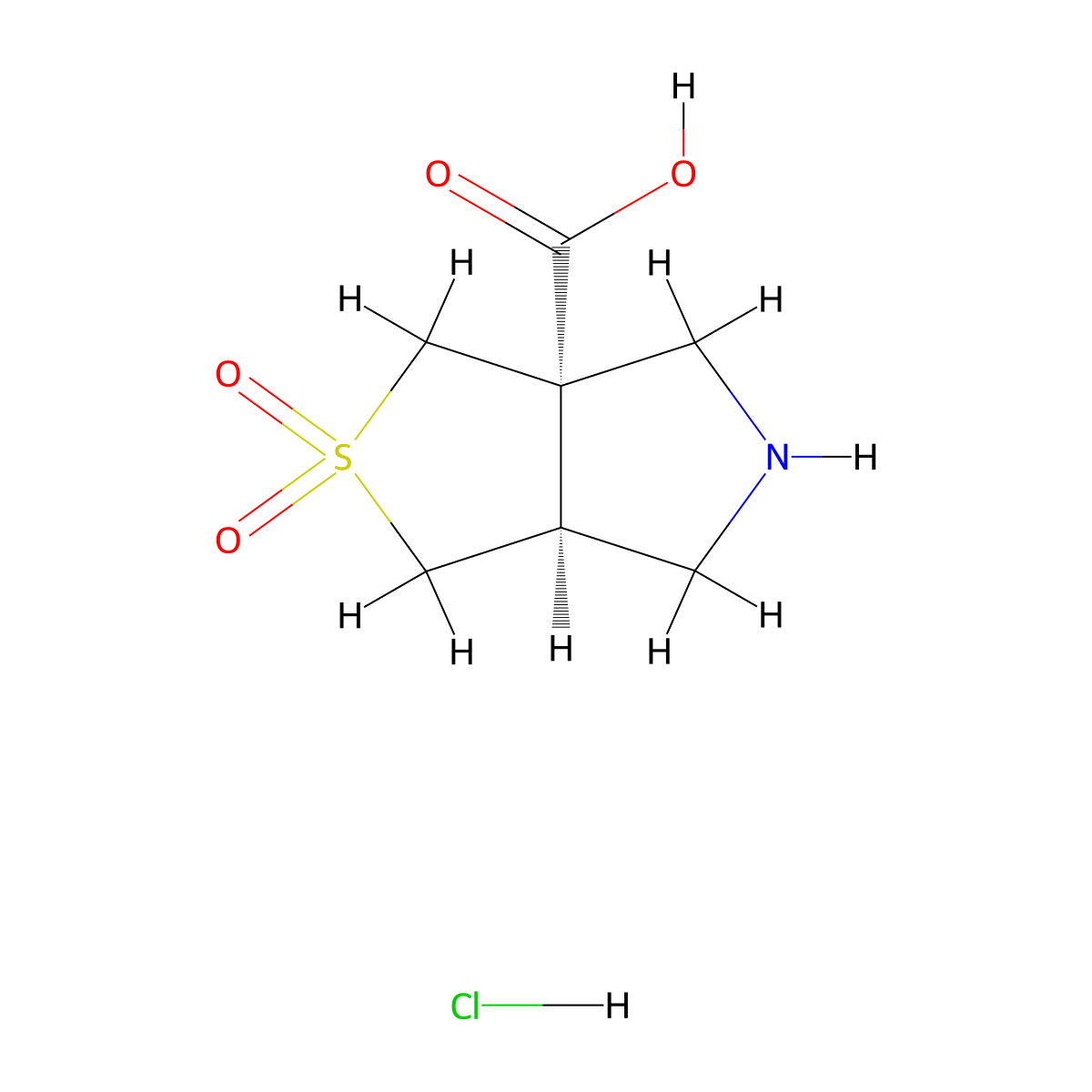 rac-(3aR,6aS)-2,2-dioxo-hexahydro-1H-2lambda6-thieno[3,4-c]pyrrole-3a-carboxylic acid hydrochloride molecular structure, CAS 2138437-16-6