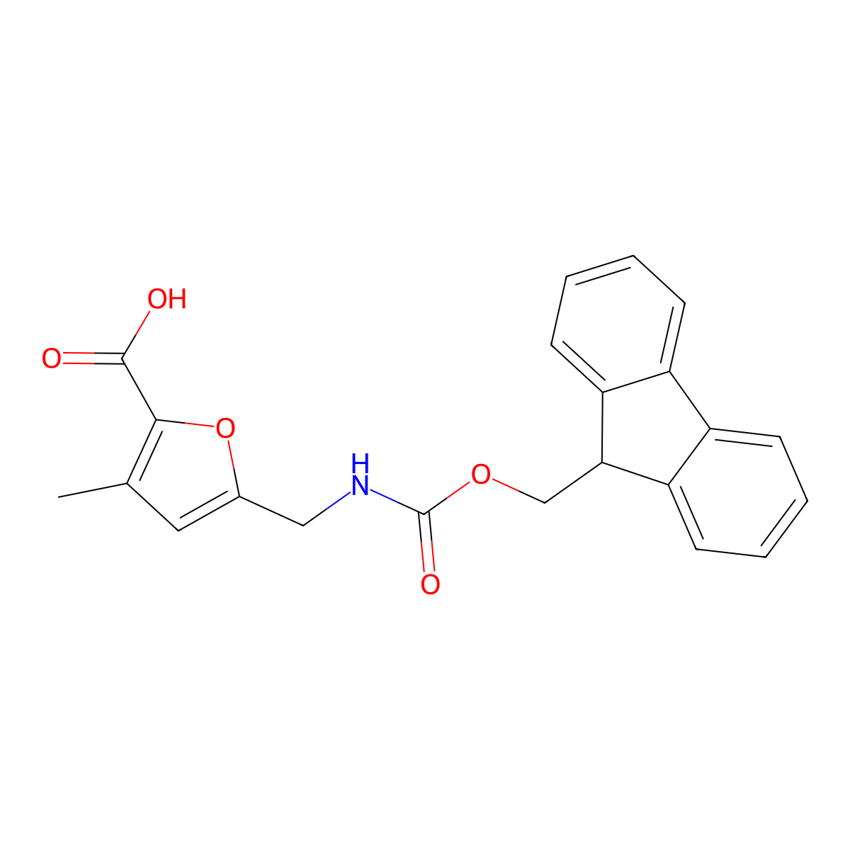 5-[({[(9H-fluoren-9-yl)methoxy]carbonyl}amino)methyl]-3-methylfuran-2-carboxylic acid molecular structure, CAS 2138510-46-8