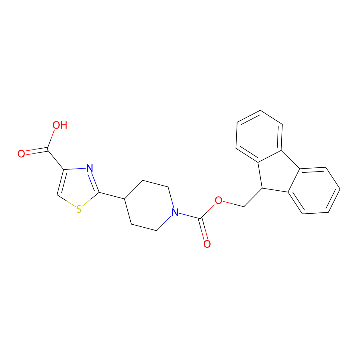 2-(1-(((9H-fluoren-9-yl)methoxy)carbonyl)piperidin-4-yl)-1,3-thiazole-4-carboxylic acid molecular structure, CAS 2138512-09-9