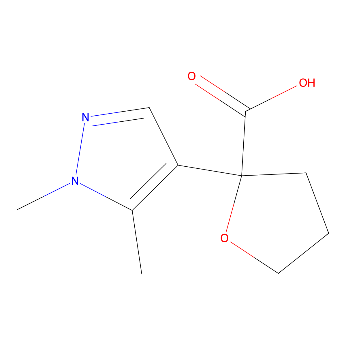 2-(1,5-dimethyl-1H-pyrazol-4-yl)oxolane-2-carboxylic acid molecular structure, CAS 2138514-80-2