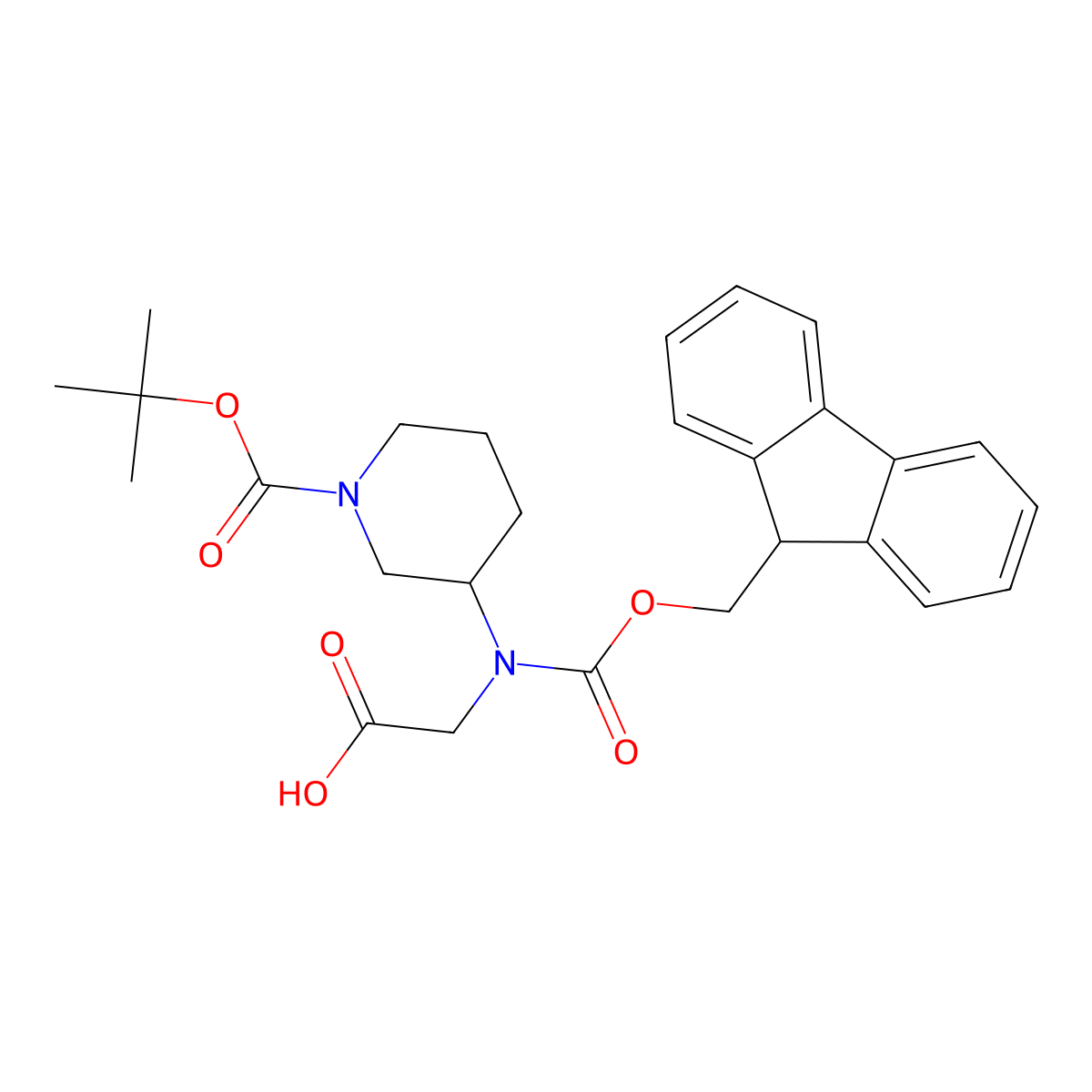 2-({1-[(tert-butoxy)carbonyl]piperidin-3-yl}({[(9H-fluoren-9-yl)methoxy]carbonyl})amino)acetic acid molecular structure, CAS 2138514-92-6