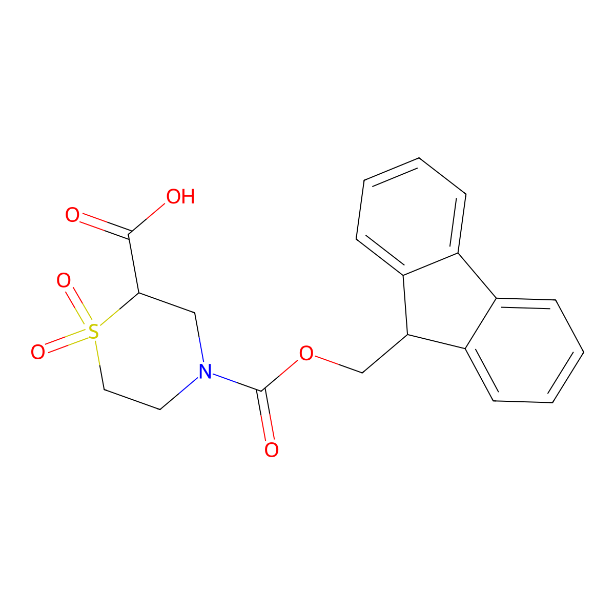 4-(((9H-fluoren-9-yl)methoxy)carbonyl)thiomorpholine-2-carboxylic acid 1,1-dioxide molecular structure, CAS 2138514-95-9