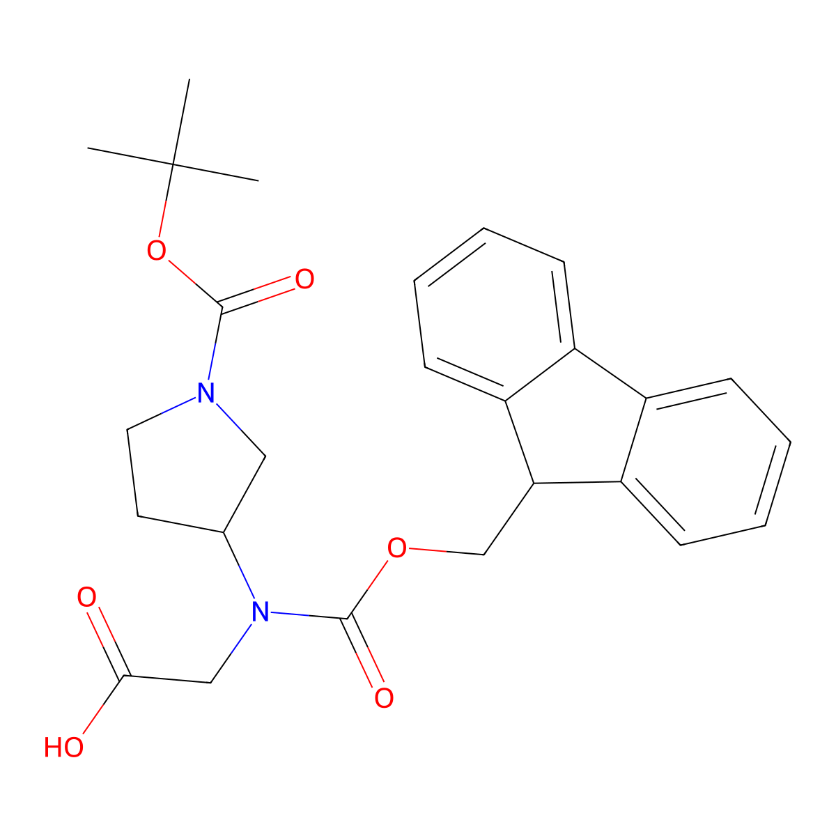 2-((1-((tert-butoxy)carbonyl)pyrrolidin-3-yl)((((9H-fluoren-9-yl)methoxy)carbonyl))amino)acetic acid molecular structure, CAS 2138514-98-2
