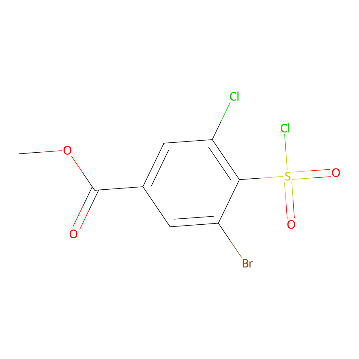Methyl 3-bromo-5-chloro-4-(chlorosulfonyl)benzoate molecular structure, CAS 2138516-25-1