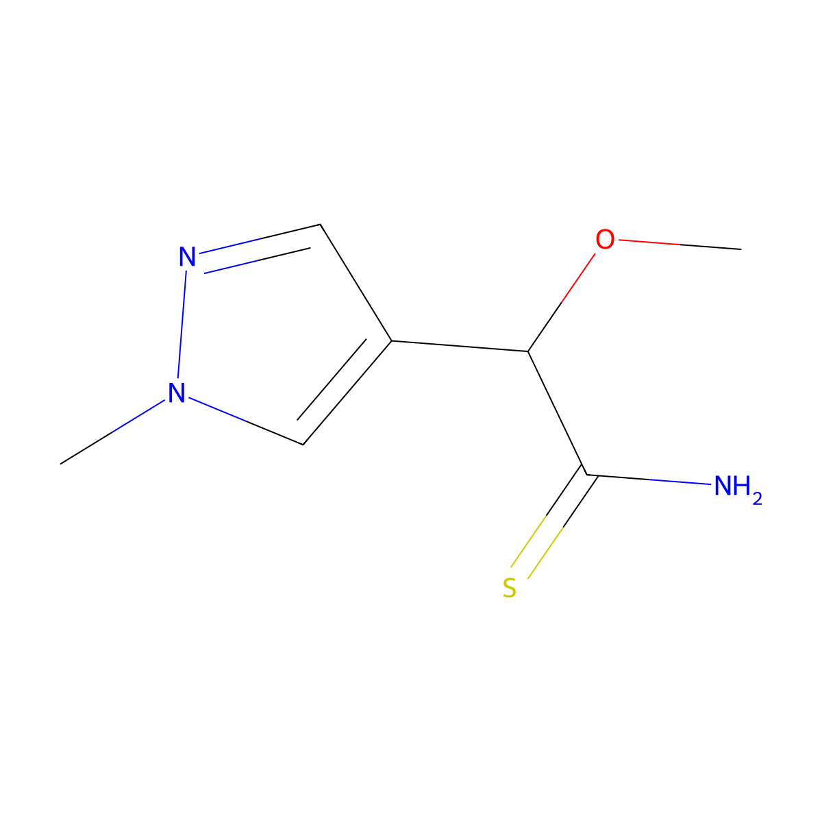 2-methoxy-2-(1-methyl-1H-pyrazol-4-yl)ethanethioamide molecular structure, CAS 2138517-44-7