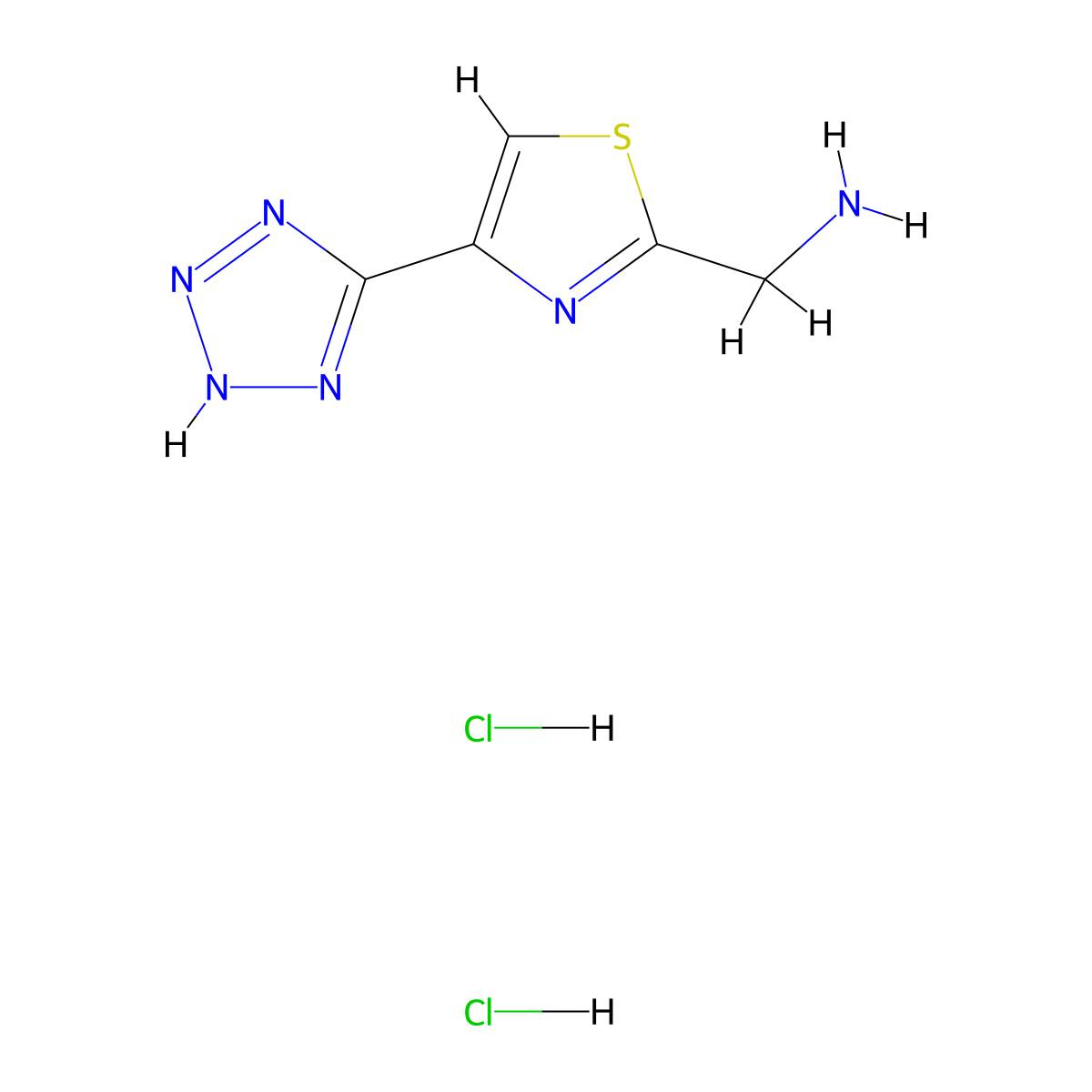 (4-(2H-1,2,3,4-tetrazol-5-yl)-1,3-thiazol-2-yl)methanamine dihydrochloride molecular structure, CAS 2138518-26-8