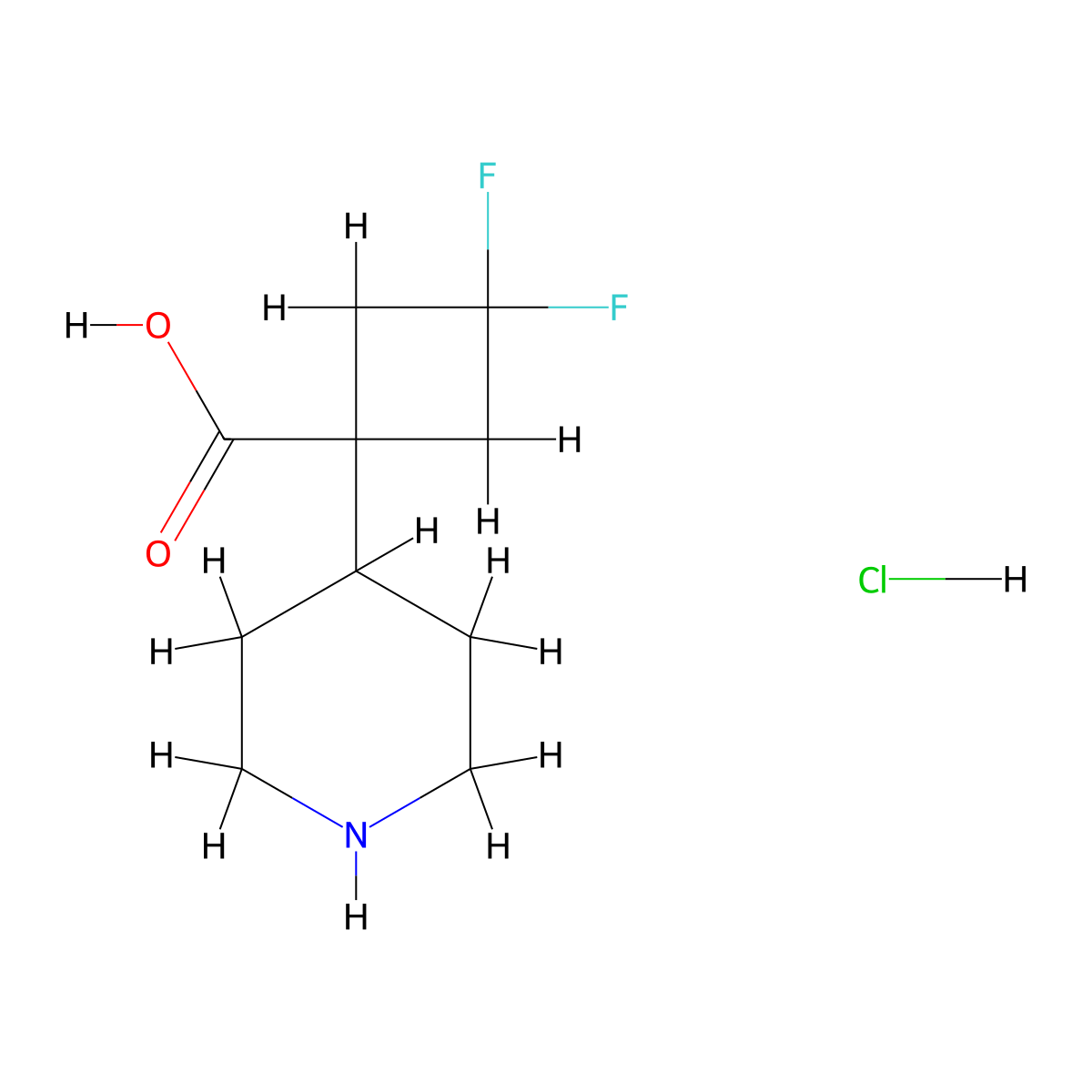 3,3-Difluoro-1-(piperidin-4-yl)cyclobutane-1-carboxylic acid hydrochloride molecular structure, CAS 2138518-96-2