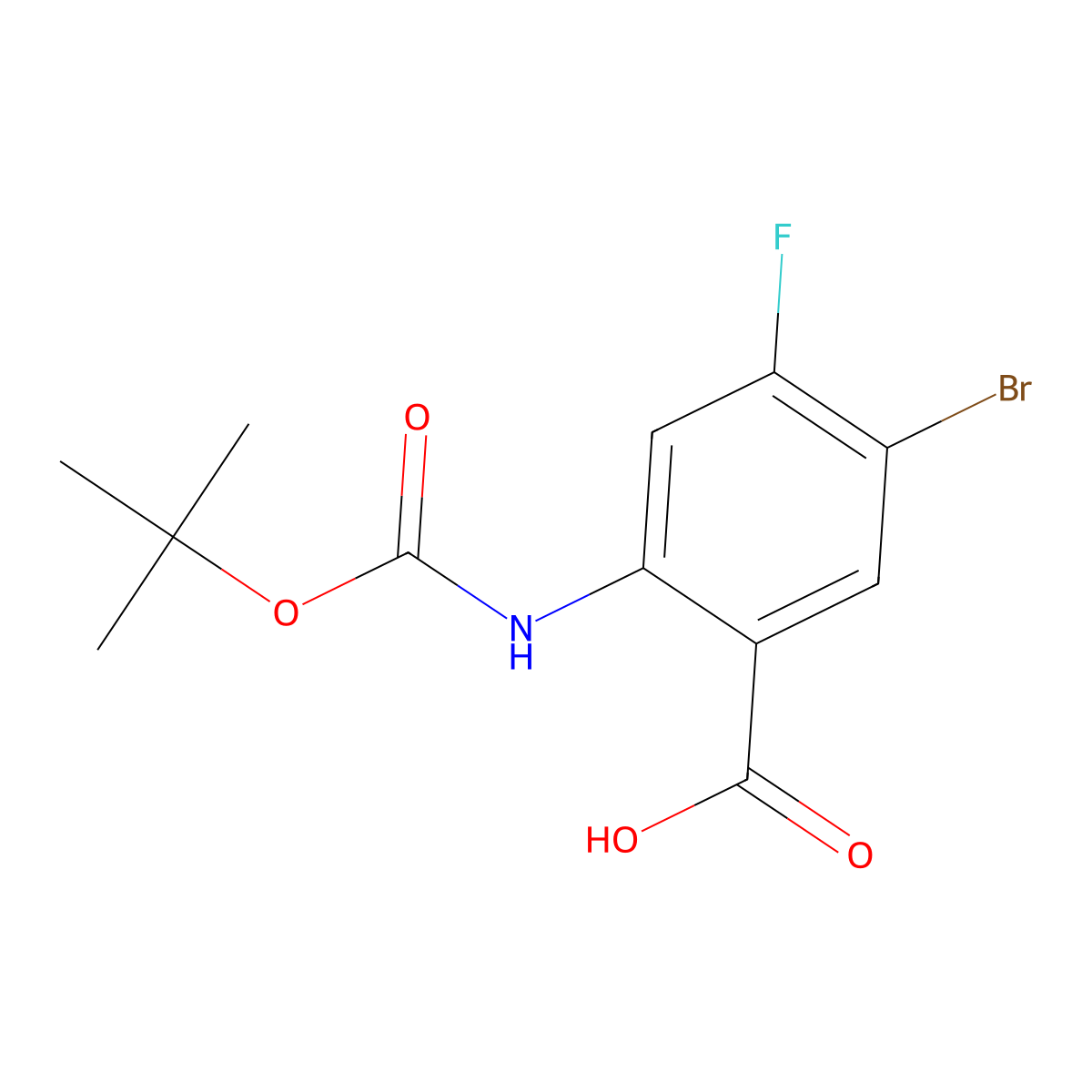 5-Bromo-2-((tert-butoxycarbonyl)amino)-4-fluorobenzoic acid molecular structure, CAS 2138522-62-8