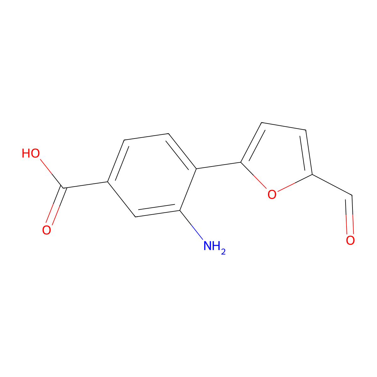 3-Amino-4-(5-formylfuran-2-yl)benzoic acid molecular structure, CAS 2138525-65-0
