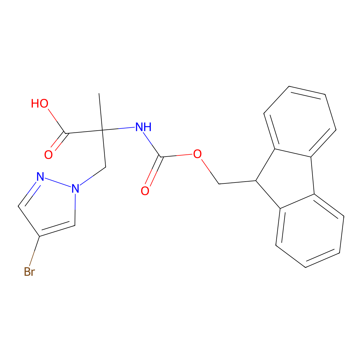 3-(4-bromo-1H-pyrazol-1-yl)-2-({[(9H-fluoren-9-yl)methoxy]carbonyl}amino)-2-methylpropanoic acid molecular structure, CAS 2138526-01-7