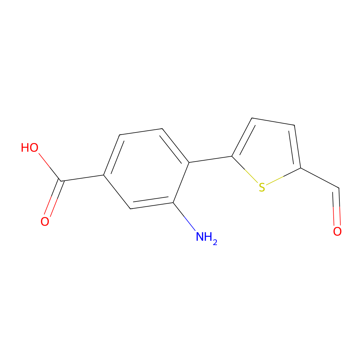 3-Amino-4-(5-formylthiophen-2-yl)benzoic acid molecular structure, CAS 2138533-49-8